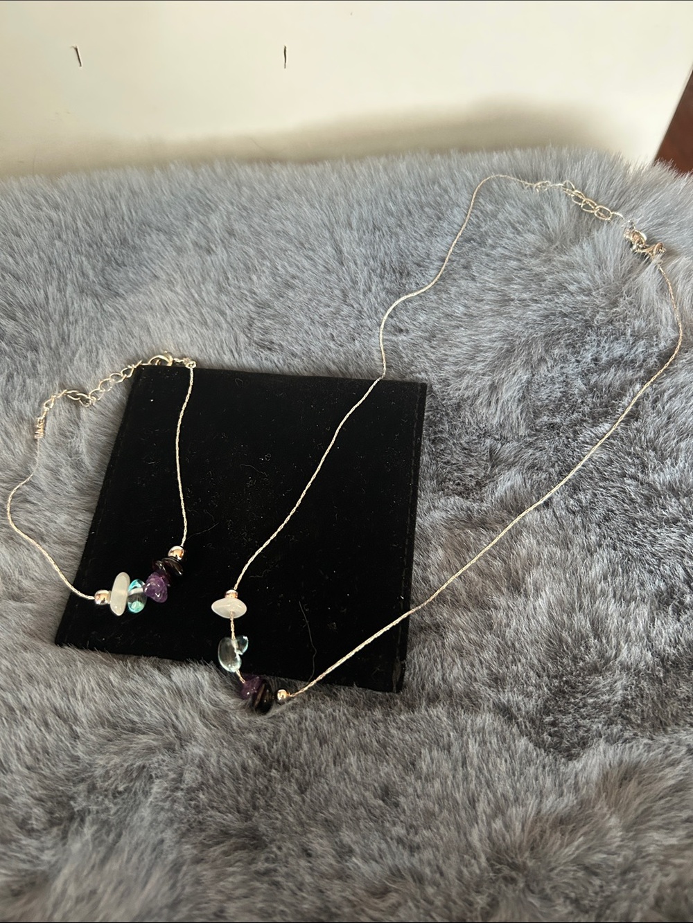 Delicate Silver Necklace & Bracelet with Amethyst and Aquamarine Beads